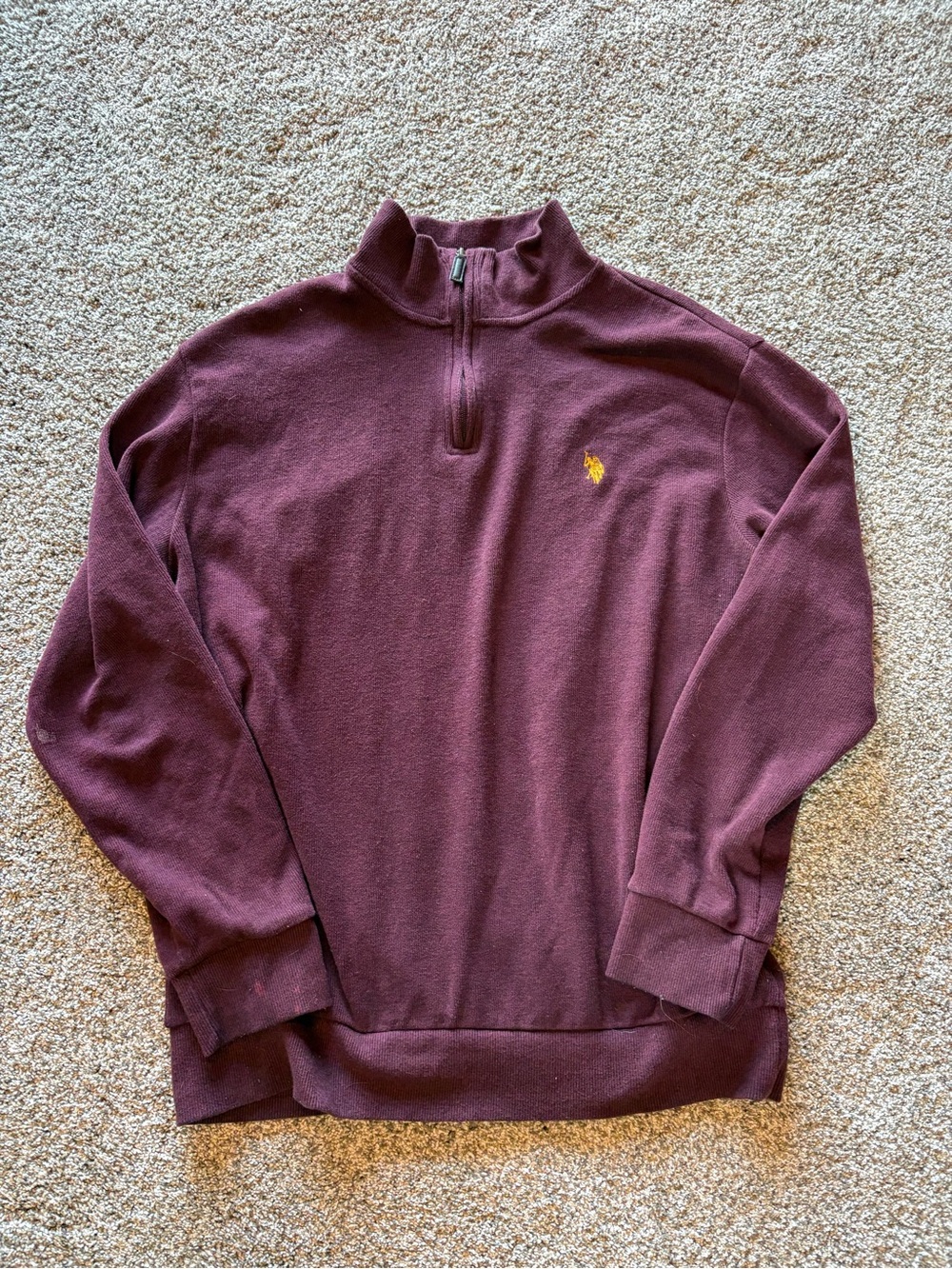 U.S. Polo Assn. Men's Quarter-Zip Sweater in Burgundy with Gold Logo